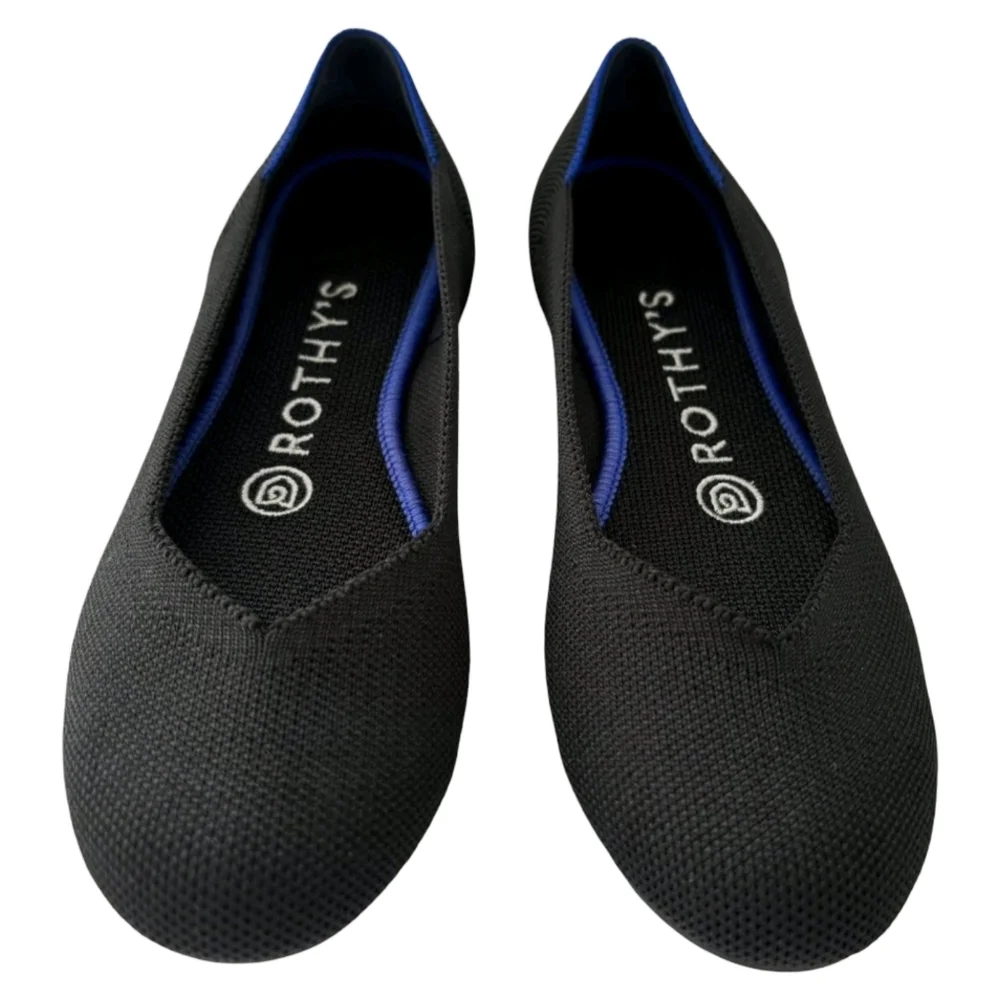 Rothy's Round Toe Black Ballet Flats Slip On Shoes SIZE US W9.5